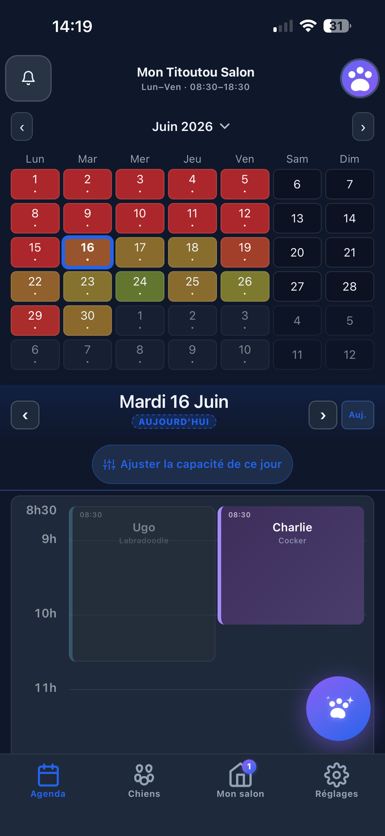 L'agenda de Titoutou en mode sombre